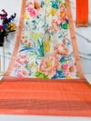 MG 379 Gold Jari Border With Weaving Linen Printed Sarees Wholesale Online